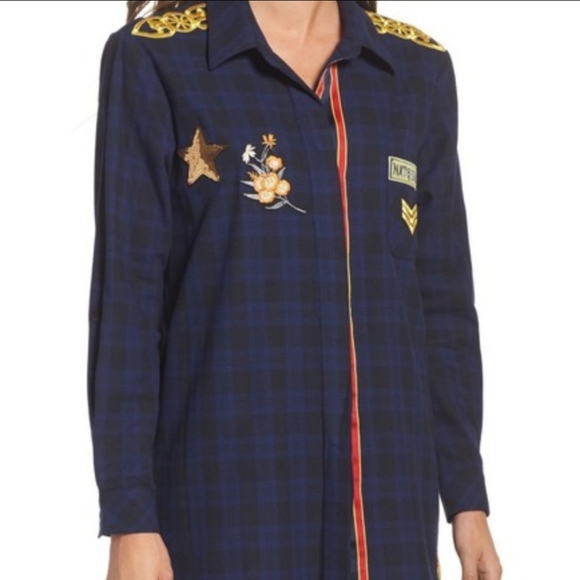 Sam Edelman Patch Embellished Plaid Sleep Shirt - Picture 4 of 11